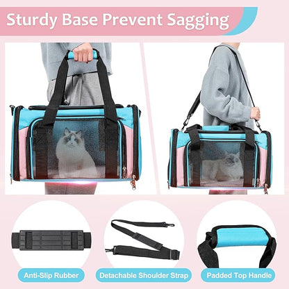 Discala Cat Dog Carrier Pet Carrier for Small Medium Cats Puppies Dog Carriers for Small Dogs Collapsible Soft Sided Cat Travel Carrier - Blue&Pink 21 * 13 * 13