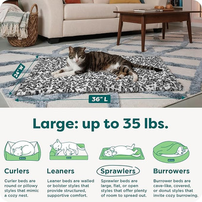 Furhaven ThermaNAP Self-Warming Cat Bed for Indoor Cats & Large/Medium Dogs, Washable & Reflects Body Heat - Quilted Faux Fur Reflective Bed Mat - Snow Leopard, Large