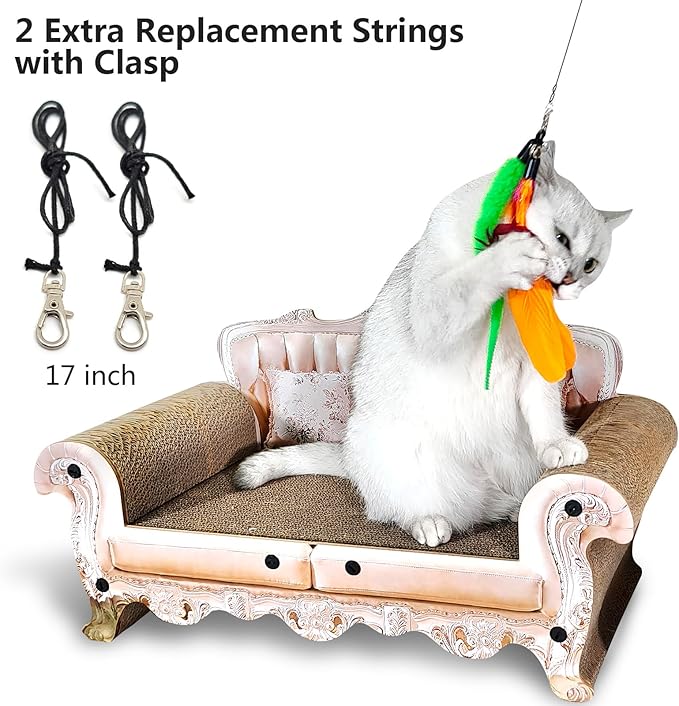Interactive Cat Wand Toy Set – 2 Retractable Wands (38" & 50") with 11 Refills Attachments – Feather Toys, Plush Bird, Worms, Insect & Swallow – Cat Teaser Toys for Indoor Cats & Kittens