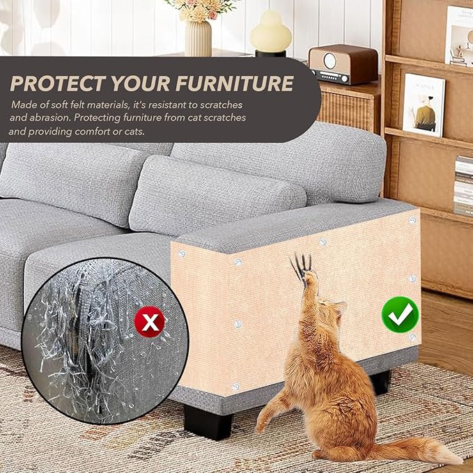 78.7"X15.8" Cat Scratching Mat, Self-Adhesive Cat Scratch Carpet, DIY Cats Scratch Furniture Protector for Couch, Sofa, Wall & Door, Durable Furniture Guards Couch Scratcher from Cats Claws (Beige)
