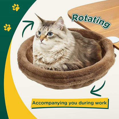 FAHKNS Large Cat Desk Bed-Supports Up to 50lbs, Soft Faux Fur Fabric, Adjustable Steel Frame,Sunken Hammock,Removable Soft Fluffy Cover（Brown）