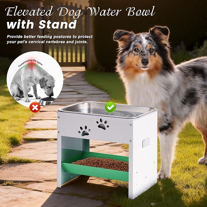 Dog Water Dispenser for Large Dogs Elevated Dog Bowl Stand Raised Dog Food Bowl Dispenser Adjustable Pet Food Storage Container Stainless Steel Water Bowl Feeder Easy Clean, Protects Joints