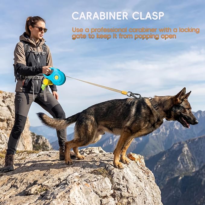 Retractable Dog Leash 16FT for Small & Medium Dogs, Sturdy Heavy-Duty Nylon Tape with Secure Locking Carabiner & Poop Bag Holder, Smooth One-Hand Control, Anti-Slip Handle, Tangle-Free Design (Green)