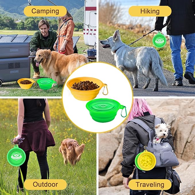 Small Collapsible Dog Bowls (12oz), 1 Pack Pet Travel Foldable Bowl with Carabiners, Healthy, Soft Silicone, Portable Essential Set for Walking, Travel, and Hiking (Green)