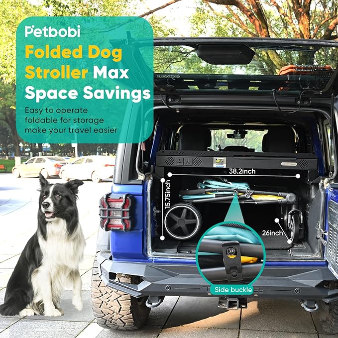 Petbobi Dog Stroller for Large & Medium Dogs - Easy Fold Dual Entry Pet Stroller with One-Foot Brake, All Terrain Wagon Cart with Air Mesh, Ideal for Large Senior Pets up to 80 lbs, Green