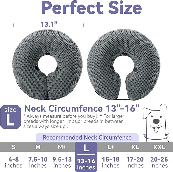 Soft Inflatable Dog Cone Collar Alternative After Surgery - Dog Neck Donut E Collar for Large Medium Small Dogs Cats Post Surgery - Recovery Collar to Stop Licking - Grey, L