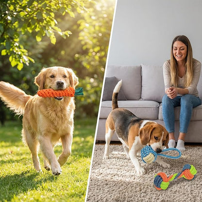 Dog Rope Toys for Small Dogs, 3 Pack Durable Cotton Rope Dog Toys for Aggressive Chewers, Interactive Tug of War Puppy Chew Toys for Teeth Cleaning, Carrot Rope Toy, Rope Ball & Knotted Rope