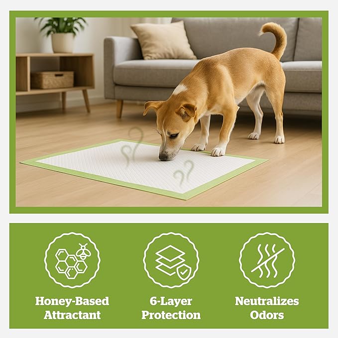 Pogi’s Dog Pads with Sticky Tabs – Large, Super Absorbent, Odor Blocking, 40-Count (24x24in)
