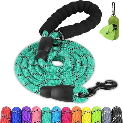 Joytale Dog Leash for Large Dogs, Heavy Duty Nylon Leashes with Comfortable Padded Handle and Highly Reflective Threads, Ideal for Walking and Training, Teal, 6'×1/2''
