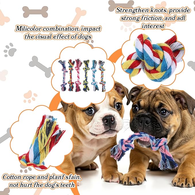 48Pcs Dog Rope Toys Bulk Pack - Durable Cotton Chew Teething Toys for Aggressive Chewers, Small & Medium Dogs, Puppies, 7.1in Multi-Color Rope Toy