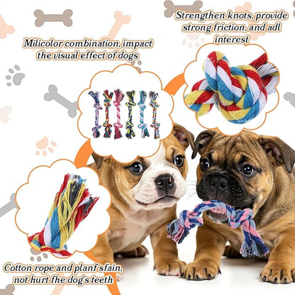 48Pcs Dog Rope Toys Bulk Pack - Durable Cotton Chew Teething Toys for Aggressive Chewers, Small & Medium Dogs, Puppies, 7.1in Multi-Color Rope Toy