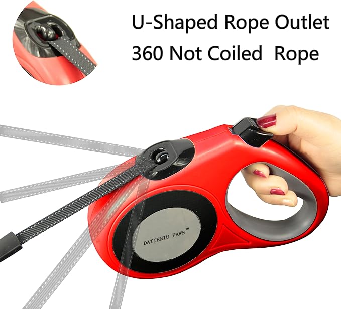 Retractable Dog Leash Strong Nylon Tape 16Ft Reflective Stitch for Night Walking One-Handed Brake Anti-Slip Handle XL RED