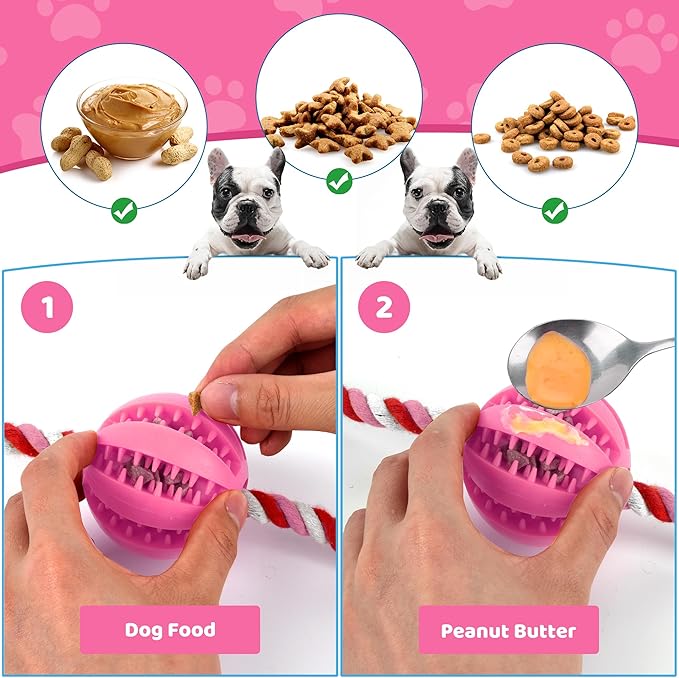 Interactive Dog Toys, Crate Training Aids for Puppies, Reduce Stress Anxiety Peanut Butter Dog Food Treat Dispenser Toys(Pink)