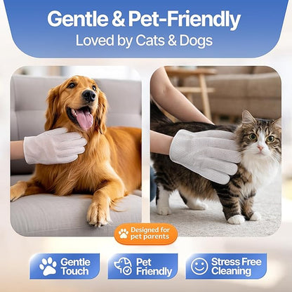 Pet Cleaning Glove Wipes for Dogs & Cats - Hypoallergenic Coconut Infused Extra Thick Dog Washing Gloves - Deodorizing Grooming Mitts - Puppy and Cat Cleaning Wipes - 20 Count