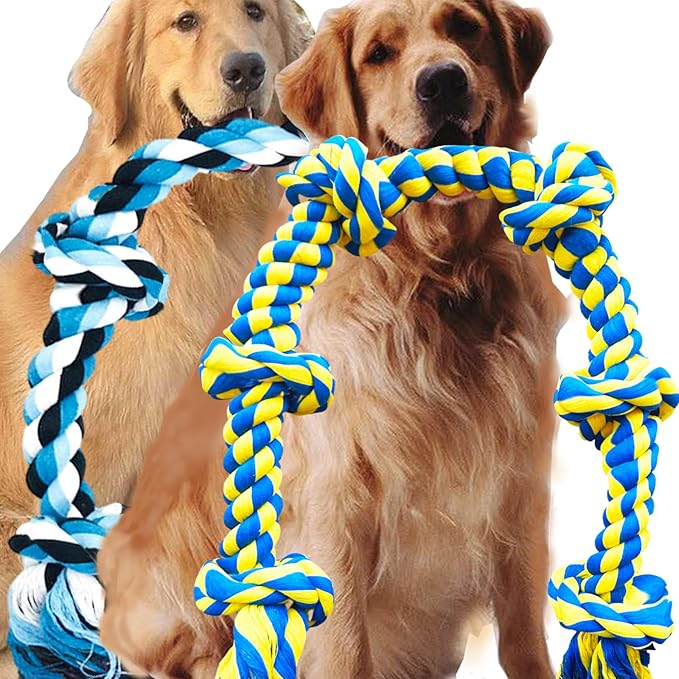 6 Knot 2 Pack 3.6 Feet Giant Large Dog Chew Rope Toy for Aggressive Chewer Power Heavy Duty Tug of War Play Chewing Tugging Tough Knotted XL Long Rope Pulling Pitbull Large Breed Medium Big Dog