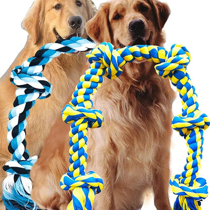 6 Knot 2 Pack 3.6 Feet Giant Large Dog Chew Rope Toy for Aggressive Chewer Power Heavy Duty Tug of War Play Chewing Tugging Tough Knotted XL Long Rope Pulling Pitbull Large Breed Medium Big Dog