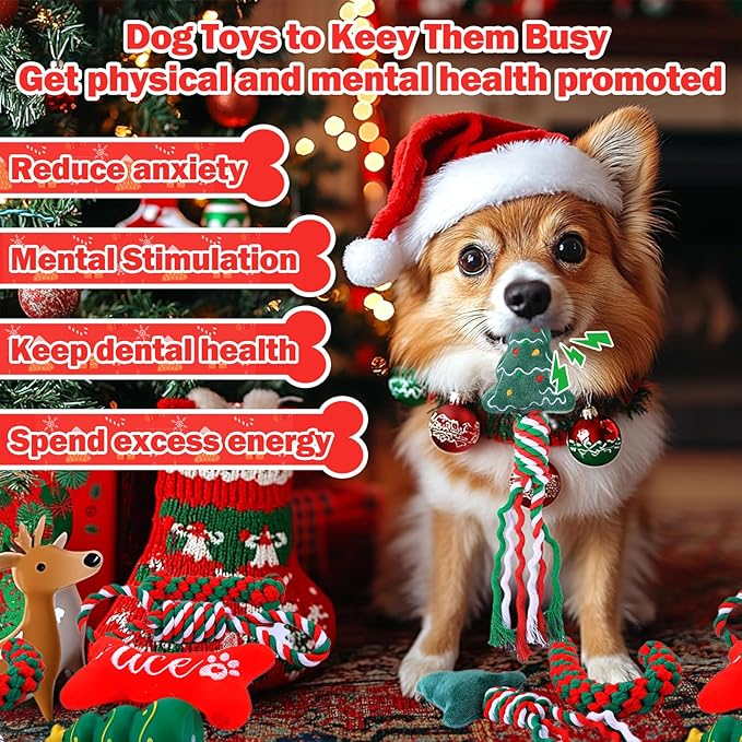 Mity rain Christmas Dog Toys Stockings with Toys - Dog Toys Pack for Large/Medium/Small Dogs, Dog of Squeaky Toys Rope Toy Dog Costume for Teething Bulk
