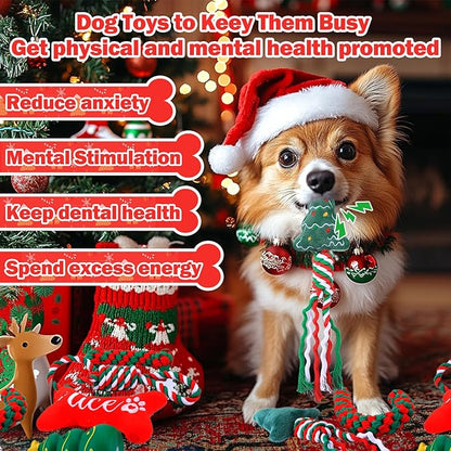 Mity rain Christmas Dog Toys Stockings with Toys - Dog Toys Pack for Large/Medium/Small Dogs, Dog of Squeaky Toys Rope Toy Dog Costume for Teething Bulk