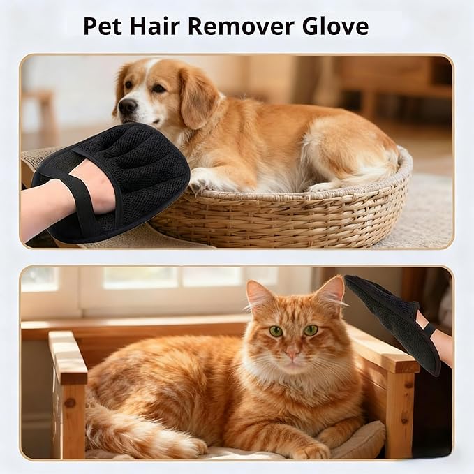 Pet Hair Removal Gloves for Dogs & Cats, Reusable & Washable Brush Pet Hair Remover for Couch, Carpet, Car Seat & Laundry