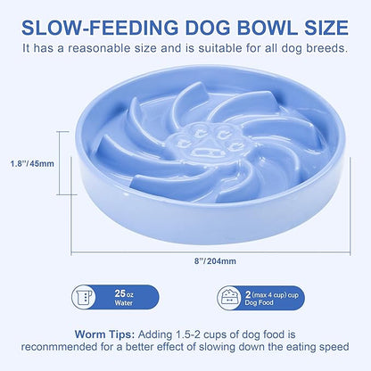 Ceramic Slow Feeder Dog Bowl, 1.5 Cup Dog Food or 20oz Water, Slow Eating Bowl for Small Breed, Maze Puzzle Feeder for Fast Eaters, Anti-Choking Stop Bloat, Non-Slip BPA Free (Blue)