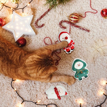 FOIMAS 3pcs Christmas Catnip Toys,Xmas Cat Toys Plush Santa Claus Snowman Tree Interactive Chew Bite Toys for Cat Kitten Indoor