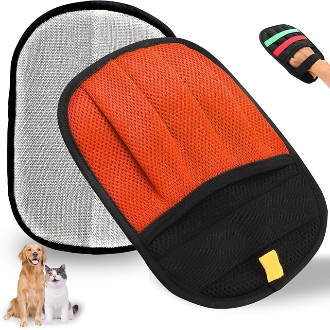 Pet Hair Remover Glove for Dogs & Cats, Newly Upgraded Reusable Electrostatic Pet Hair Gloves, Pet Hair Remover Tool for Clothing, Couch, Carpet, Car Seat（1Pcs-Orange