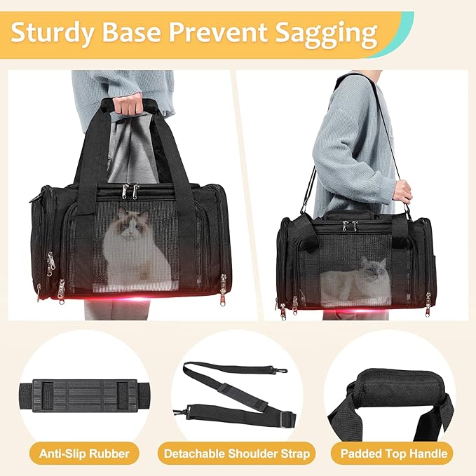 Discala Cat Dog Carrier Pet Carrier for Small Medium Cats Puppies Dog Carriers for Small Dogs Collapsible Soft Sided Cat Travel Carrier - Black 21 * 13 * 13