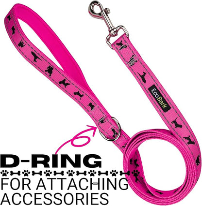 EcoBark Dog Leash - Soft & Reflective Comfort Training Leashes with Padded Handle - Safe, Strong, & Durable for Small, Medium or Large Dogs (Pink)