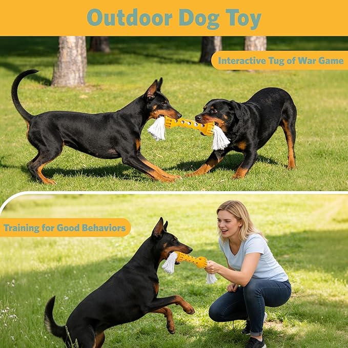 Indestructible Dog Toys for Aggressive Chewers, Rubber Rope Dog Chew Toys for Teething for Medium/Large Dogs, Interactive Dog Toys to Keep Them Busy Outdoors, Cream Flavor, Yellow/White