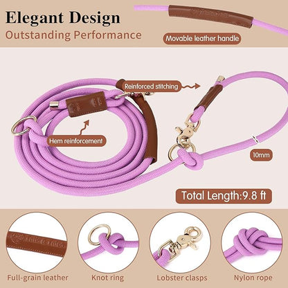 Tails & Tales Hands Free Dog Leash for Walking Running Training, Adjustable Lead Up to 9.8ft, Dogs Up to 125lbs, Crossbody, Dual Handle, Multifunctional, Double Attachment for 2 Dogs (Opera Mauve)