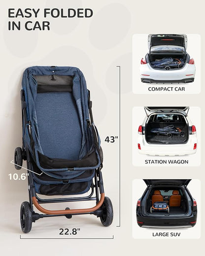 Dog Stroller for Large & Medium Dogs (20–132 lbs), Pet Stroller for 2 Small Dogs, Extra Large Heavy Duty, Foldable & Ventilated, Pink or Navy