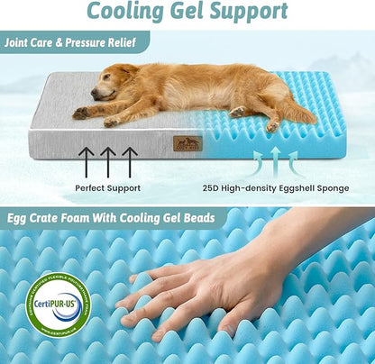 Cooling Dog Bed for Crate, Waterproof Dog Crate Mat with Removable Washable Cover, Orthopedic Egg Crate Foam Support, Dog Crate Bed 29x18x3 Inch,Silver Grey