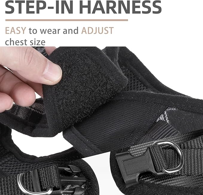 PUPTECK Adjustable Dog Harness Collar and Leash Set Step in No Pull Pet Harness for Small Medium Dogs Puppy and Cats Outdoor Walking Running, Soft Mesh Padded Reflective Vest Harnesses, Black S
