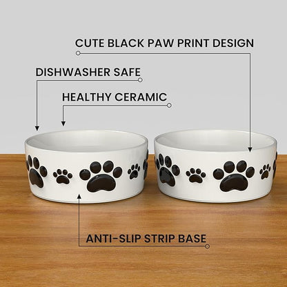 Ceramic Dog Bowls for Medium Size Dogs - 6.5'' Round × 2.5 Tall Dog Food & Water Bowl Set of 2 - Medium Ceramic Bowl with Anti-Slip Rings - Food and Water Bowls with 3 Cups Capacity