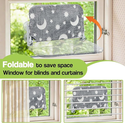 Cat Window Perch, Cordless Foldable Pet Hammock Bed Glow in The Dark, Glowing Stars & Moon Pattern Window Hammock for Overlooking for Kitten Removable Cover Cordless Window Bed for Indoor