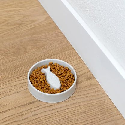 Fringe Studio Speckled Fish Bone Small Ceramic Cat Bowl, Slow Feeder Pet Bowl (5" Diameter x 1.25" H, 5.5 fl.oz.), PetShop Collection (780SM001)
