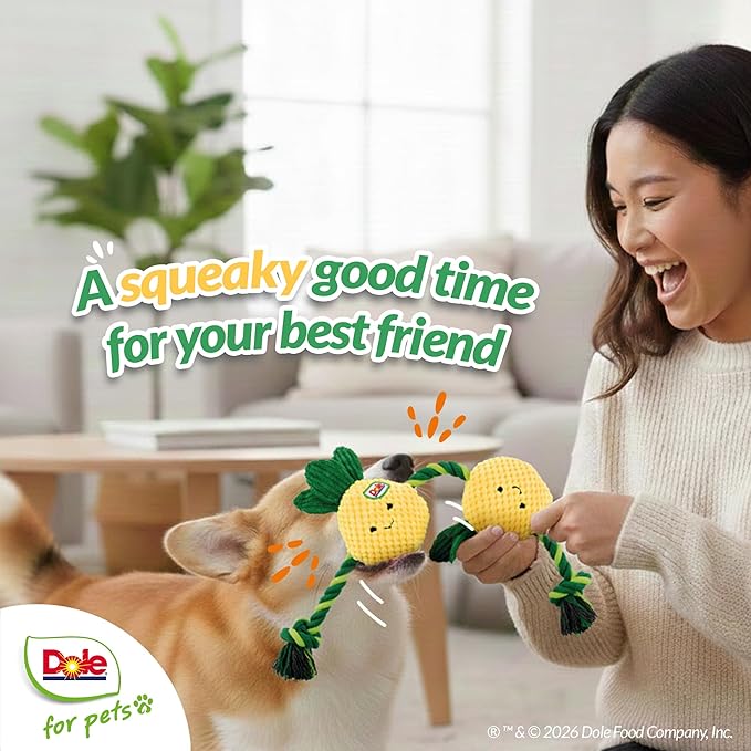 Dole for Pets® Dog Rope Toy with Squeakers, Pineapple Tug of War Dog Toy, Tough Cotton Rope Toys for Dogs, Aggressive Chew Toys for Large Dogs and Medium Dogs