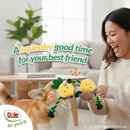Dole for Pets® Dog Rope Toy with Squeakers, Pineapple Tug of War Dog Toy, Tough Cotton Rope Toys for Dogs, Aggressive Chew Toys for Large Dogs and Medium Dogs