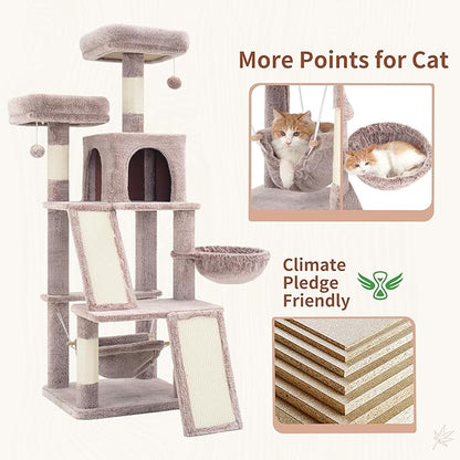 Multi-Level Cat Tree for Indoor Cats, Cat Tower with 2 Scratching Boards, 2 Plush Padding Platforms, Cat Condo House with Hammock, Basket, Muchroom GCT022MU