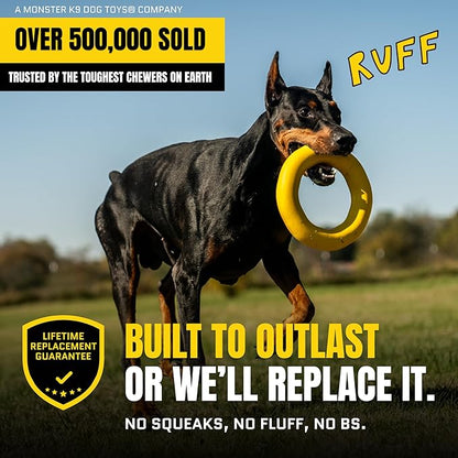 Giant XL Virtually Indestructible Dog Ring - Lifetime Replacement - Tough, Durable Chew Toy for Aggressive Chewers - Safe Non-Toxic Natural Rubber - Chew, Tug, Fetch - Large - 9"x2", 2.25lbs