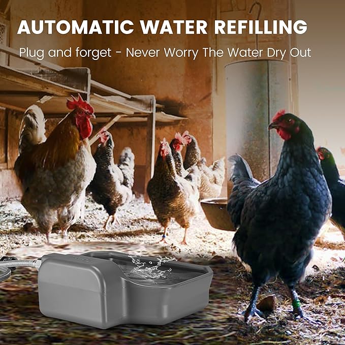 PETIMI Automatic Dog Water Dispenser, 1 Gallon Auto-Fill Dog Water Bowl Dispenser for Indoor/Outdoor, Large Water Feeder for Pets & Livestock, Fits GHT 3/4" Faucet, BPA Free, Easy to Clean, Gray