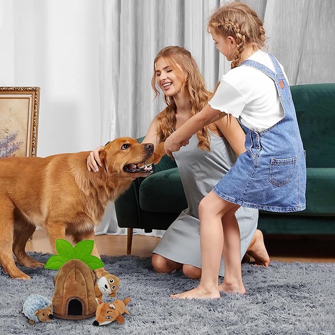 Squeaky Dog Toys, Stuffed Large Dog Toys to Keep Them Busy, Interactive Plush Chew Toys with Crinkle Paper, Tough Pet Animal Toys for Small Medium Large (4 Pack)