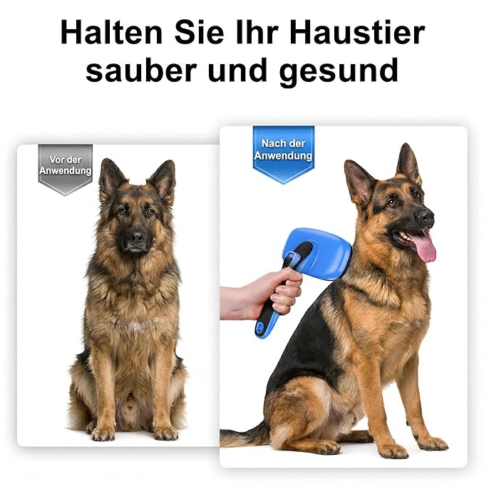 Self Cleaning Slicker Brush for Dog, Cat, Skin Friendly Shedding & Grooming Tool for Long and Short Haired Pets, Easy Clean Retractable Bristles, Blue