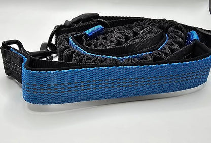 Hands Free Dog Leash with Adjustable Waist Belt, Dual Padded Handles, Elastic Bungee Ropes for Small to Large Dogs, Reflective Stitches for Walking, Hiking, Running and Biking. (Black/Blue, Medium)