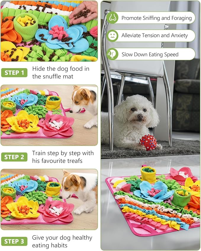 KeeKit Snuffle Mat for Dogs & Cats, Slow Feeding Mat for Small & Medium Breeds, Encourages Natural Foraging Skills, Durable Foraging Pad for Mental Stimulation - Pink, Large