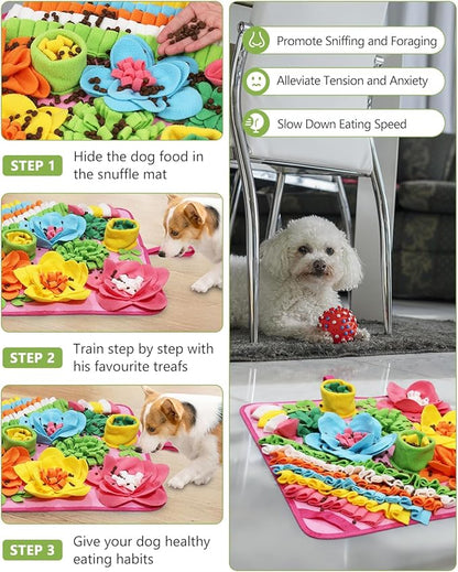 KeeKit Snuffle Mat for Dogs & Cats, Slow Feeding Mat for Small & Medium Breeds, Encourages Natural Foraging Skills, Durable Foraging Pad for Mental Stimulation - Pink, Large