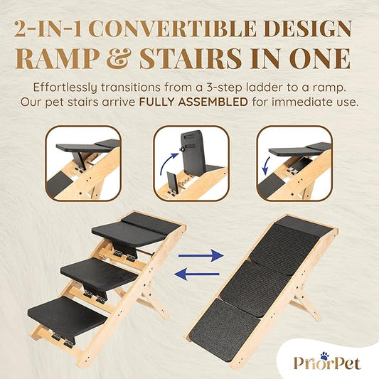 Dog ramp for Couch – Non-Slip, Sturdy Build Foldable Dog ramp – Supports up to 200lbs – Adjustable 7'' to 20'' – Landing Platform Seamlessly Connects – Birchwood Pet Ramp for Small Dogs – Natural