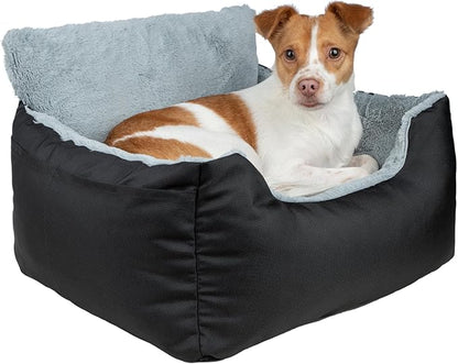 Best Pet Supplies Elevated Dog Car Seat for Small Dogs, Booster Seat with Safety Tether & Storage, Washable Travel Pet Seat for Front or Back Seat, Up to 25 lbs - Black - 21 x 20 x 14