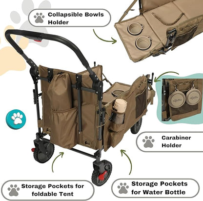 Foldable Pet Wagon Dog Stroller with Removable Fully Zipped Tent, Pet Travel Wagon with Extendable Ramp Built-in Storage Attached Water and Food Station