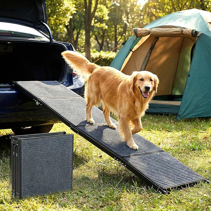 Veehoo Dog Ramp for Car Truck SUV 71" Long 20" Extra Wide, Foldable Dog Ramp with Non Slip Rug Surface for Large Dogs, Portable Folding Outdoor Pet Stairs for Dogs to Get in Car, Support up to 220lbs
